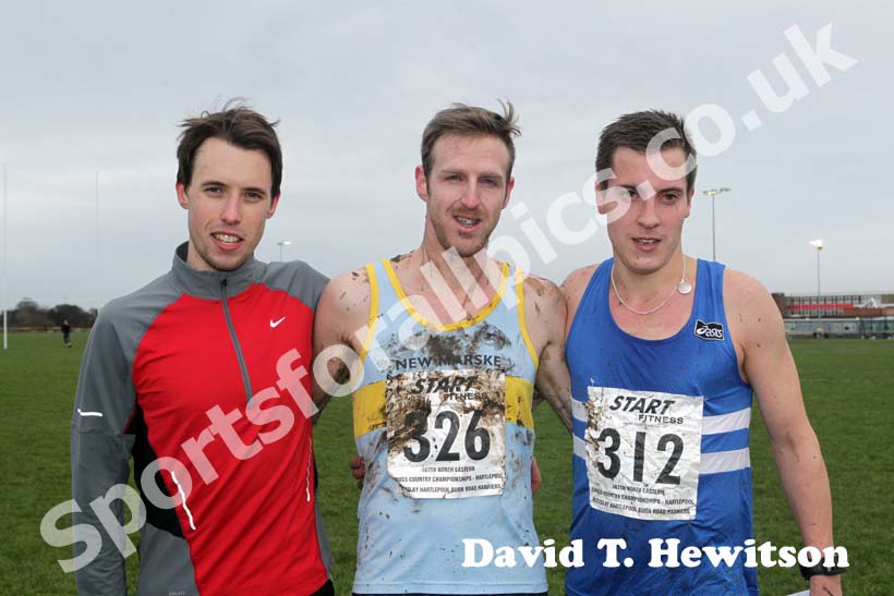Senior mens result, from left to right: 2nd Carl Smith,  winner Andrew Wiles and 3rd Lewis Timmins 2012 North East Championships, Summerhill Country Park, Hartlepool.
